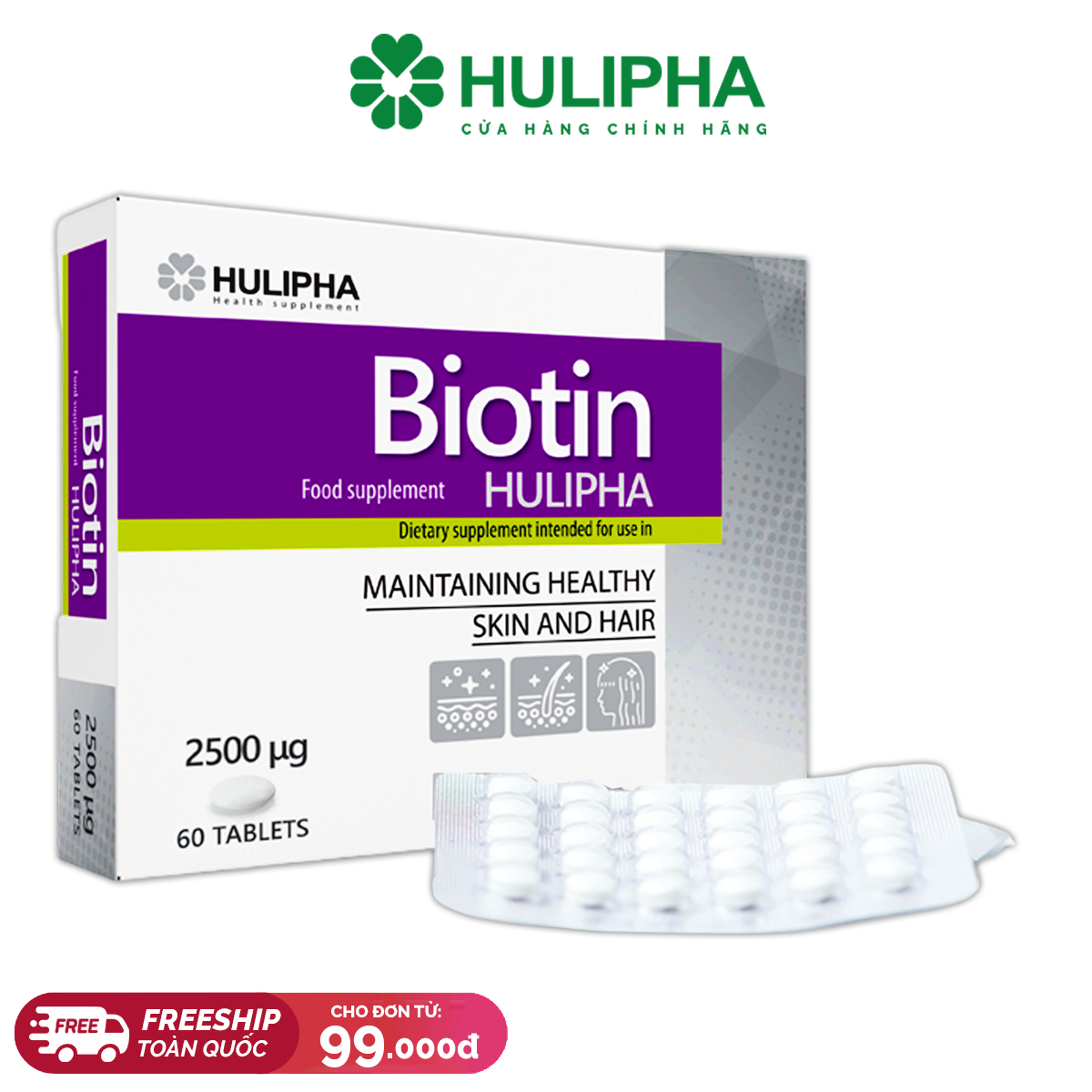 Biotin Hộp 2 Vỉ X 30 Viên.