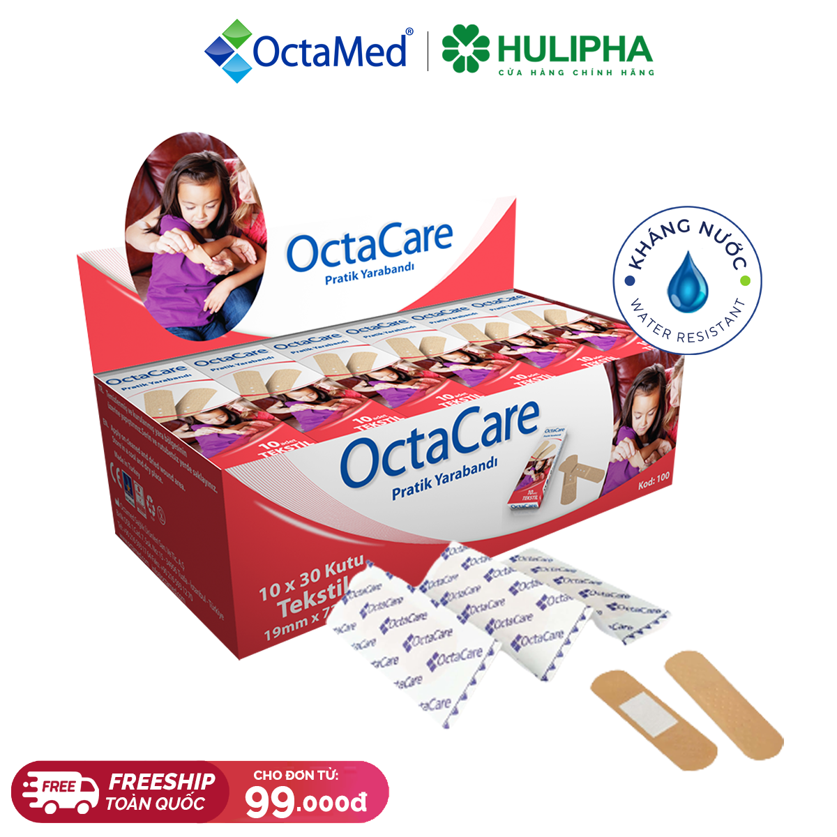 Băng Dính Vết Thương Octacare. 30 Hộp Nhỏ X 10 Miếng.
