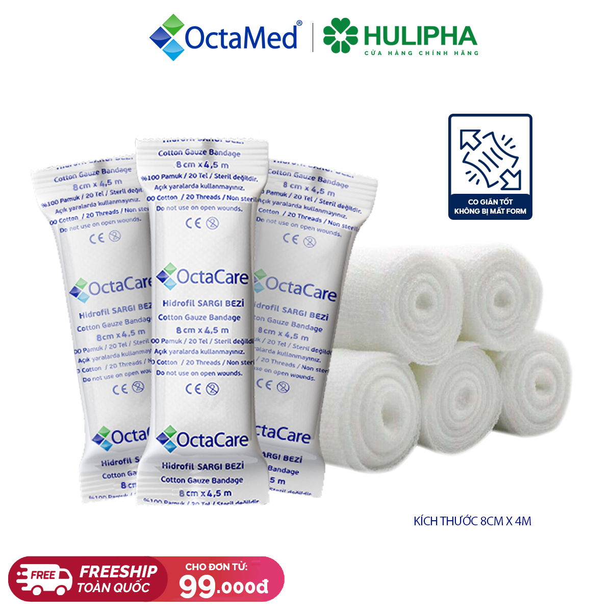 Băng Gạc Thun Octacare. 50 Cuộn/Bịch.