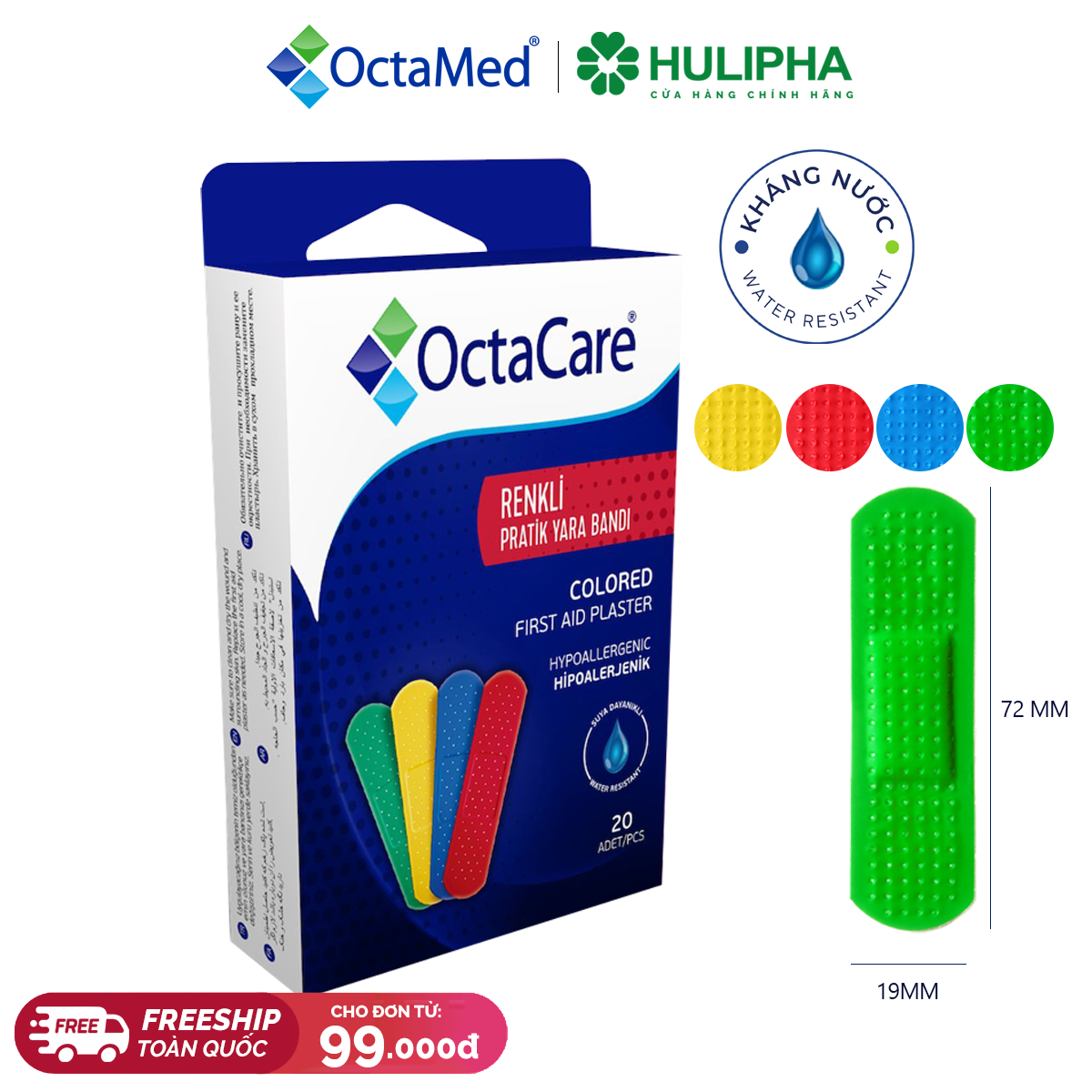 Băng Sơ Cứu Octacare Đa Màu Sắc. Hộp 20 Miếng.