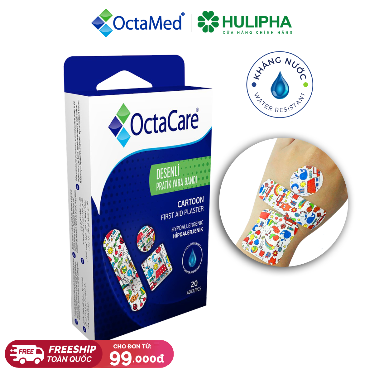 Băng Sơ Cứu Octacare Hoạt Hình. Hộp 20 Miếng.